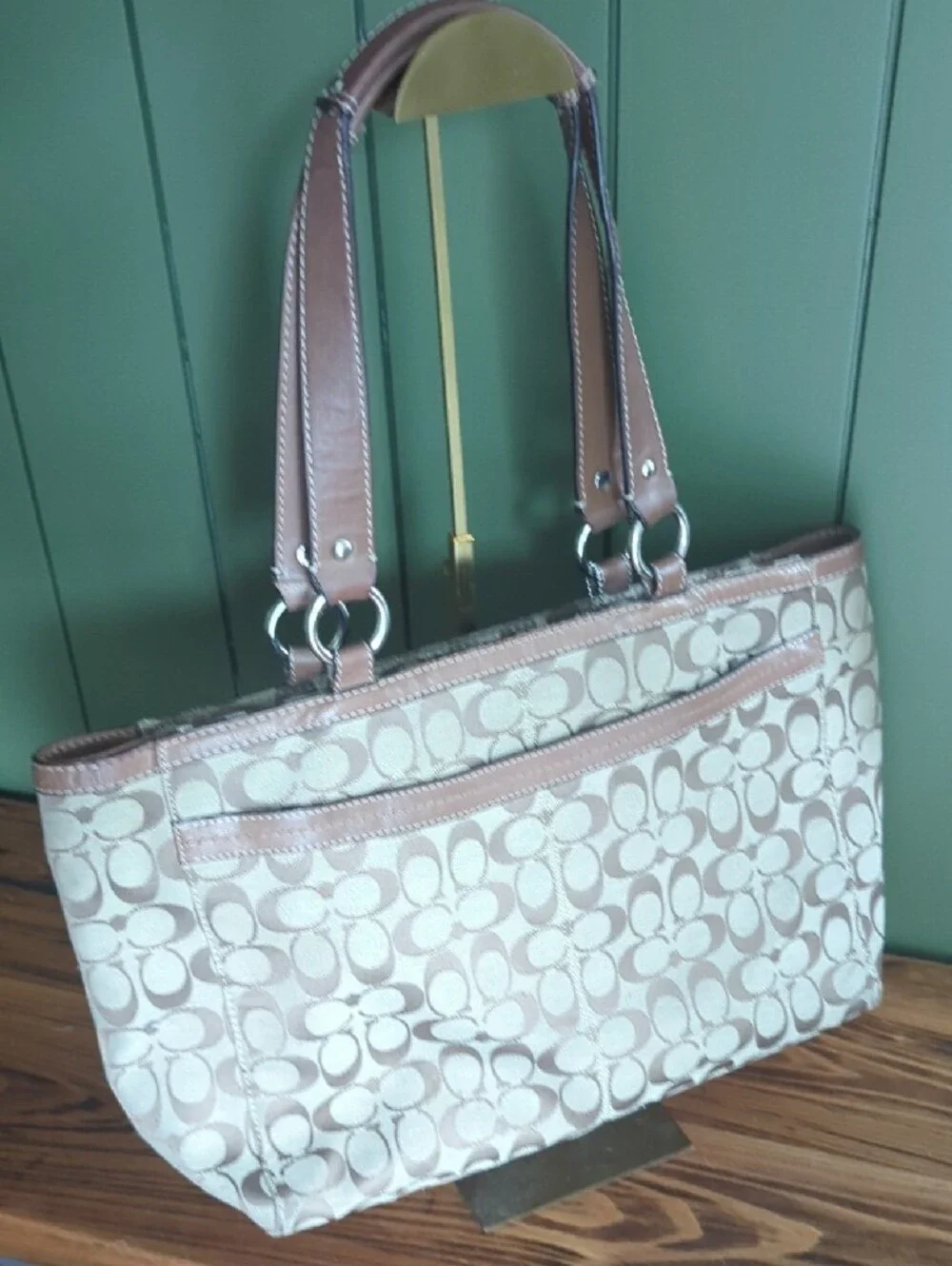 Coach Canvas Tote in Khaki and Rose